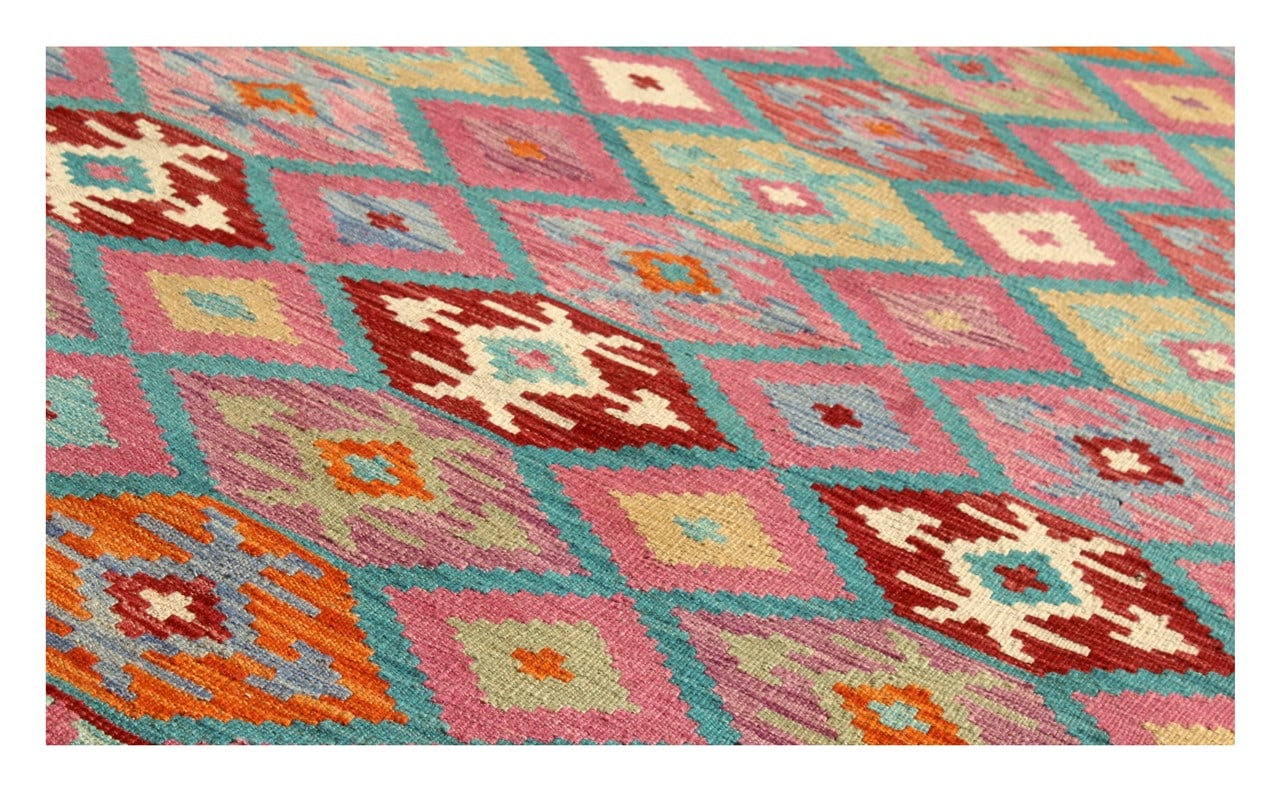 Tappeto Kilim Kaudani Afghan fatto a mano multicolore 297x204cm