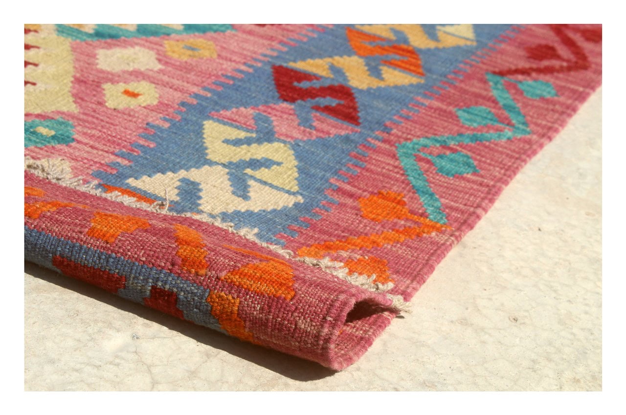 Tappeto Kilim Kaudani Afghan fatto a mano multicolore 293x206cm