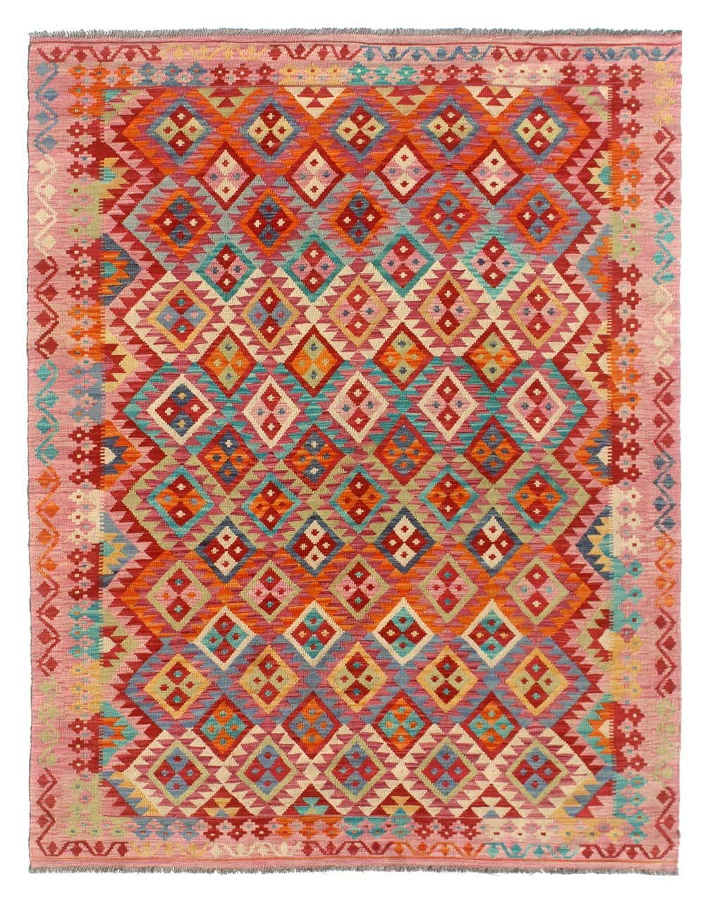 Tappeto Kilim Kaudani Afghan fatto a mano multicolore 302x206cm