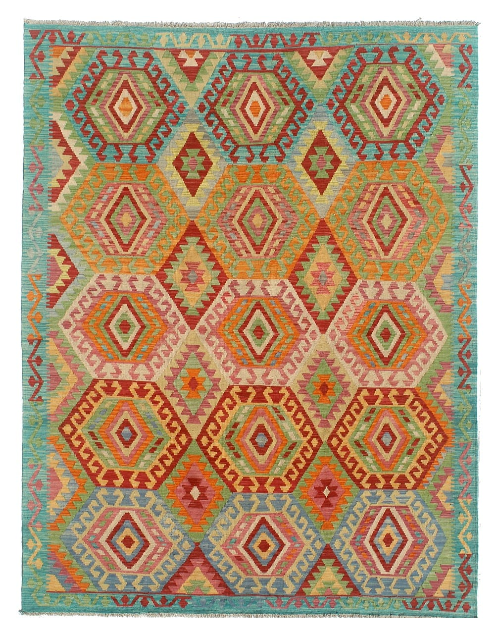Tappeto Kilim Kaudani Afghan fatto a mano multicolore 291x207cm