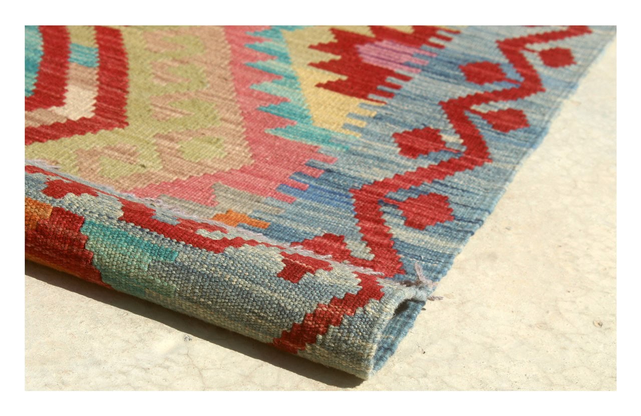 Tappeto Kilim Kaudani Afghan fatto a mano multicolore 297x208cm