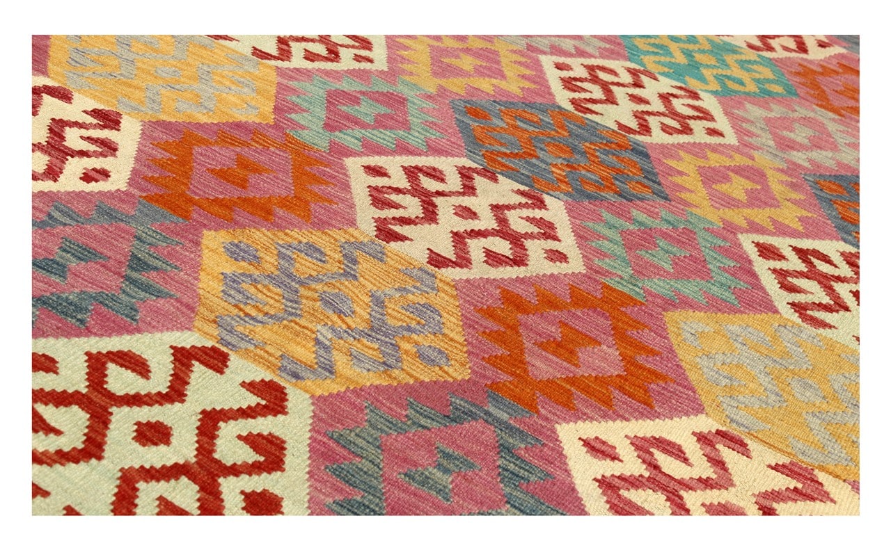 Tappeto Kilim Kaudani Afghan fatto a mano multicolore 290x207cm