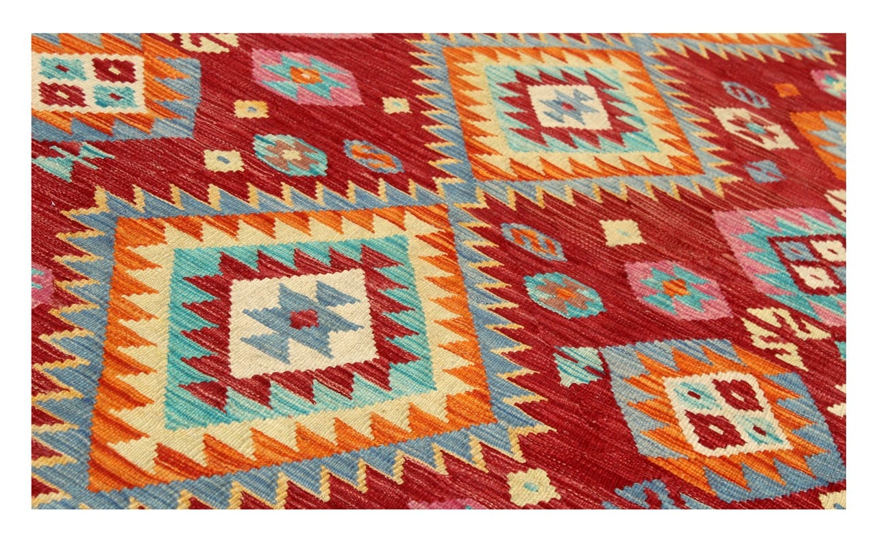 Tappeto Kilim Kaudani Afghan fatto a mano multicolore 294x206cm