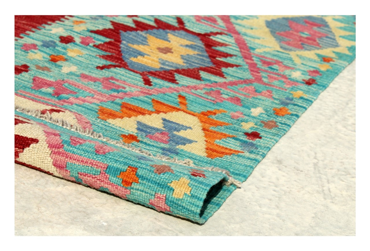 Tappeto Kilim Kaudani Afghan fatto a mano multicolore 294x206cm