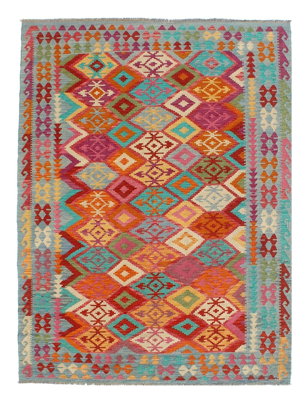 Tappeto Kilim Kaudani Afghan fatto a mano multicolore 304x200cm