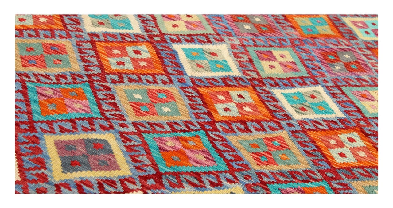 Tappeto Kilim Kaudani Afghan fatto a mano multicolore 293x214cm
