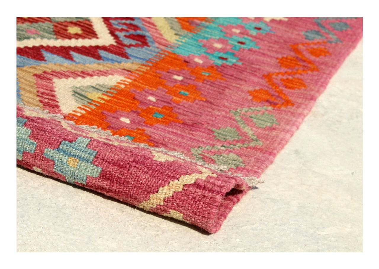 Tappeto Kilim Kaudani Afghan fatto a mano multicolore 293x214cm
