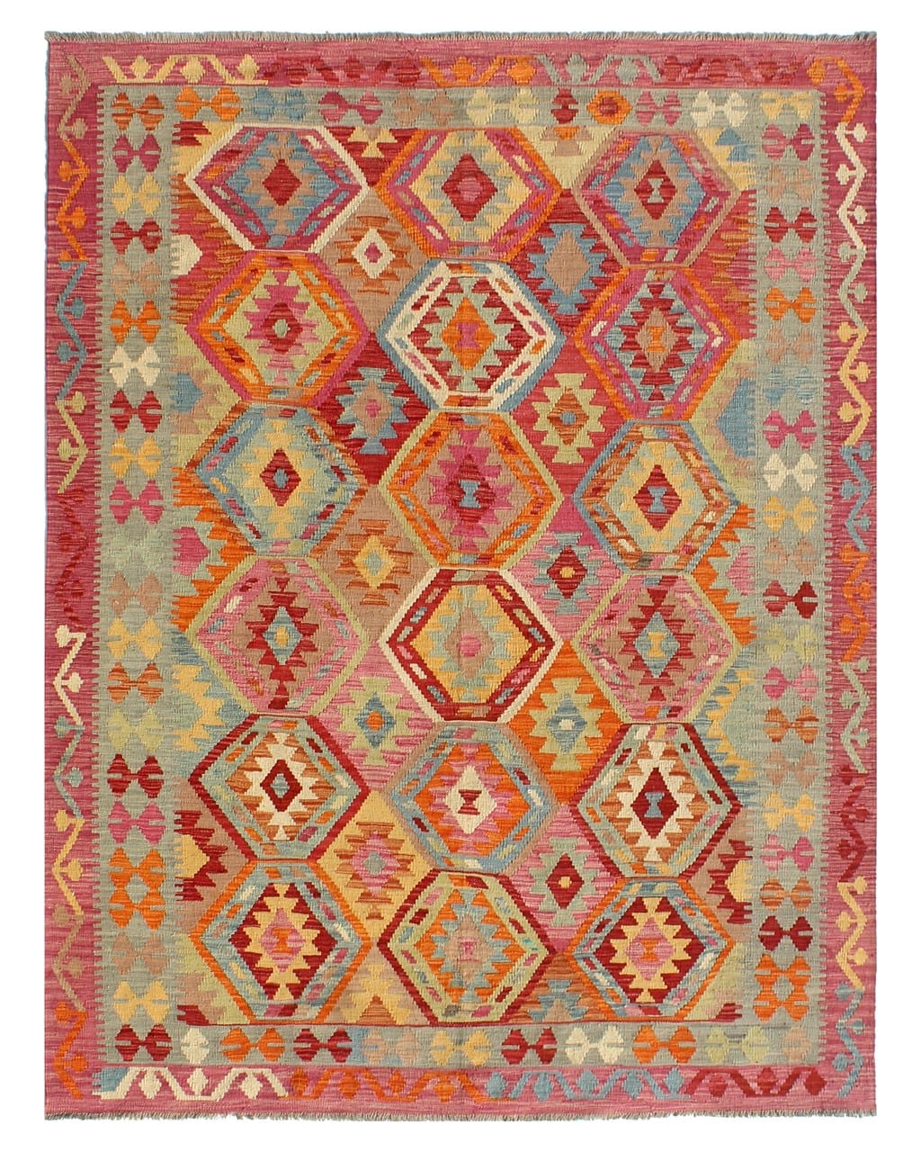 Tappeto Kilim Kaudani Afghan fatto a mano multicolore 293x205cm
