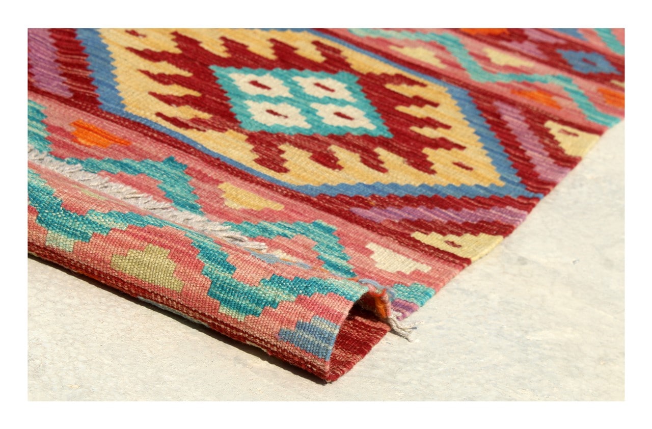 Tappeto Kilim Kaudani Afghan fatto a mano multicolore 294x246cm