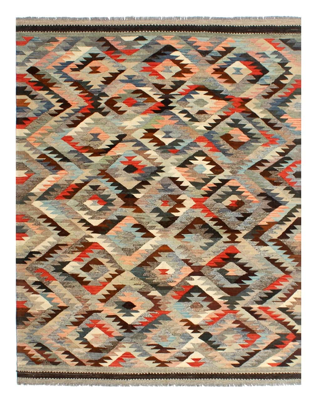 Tappeto Kilim Kaudani Afghan fatto a mano multicolore 305x203cm