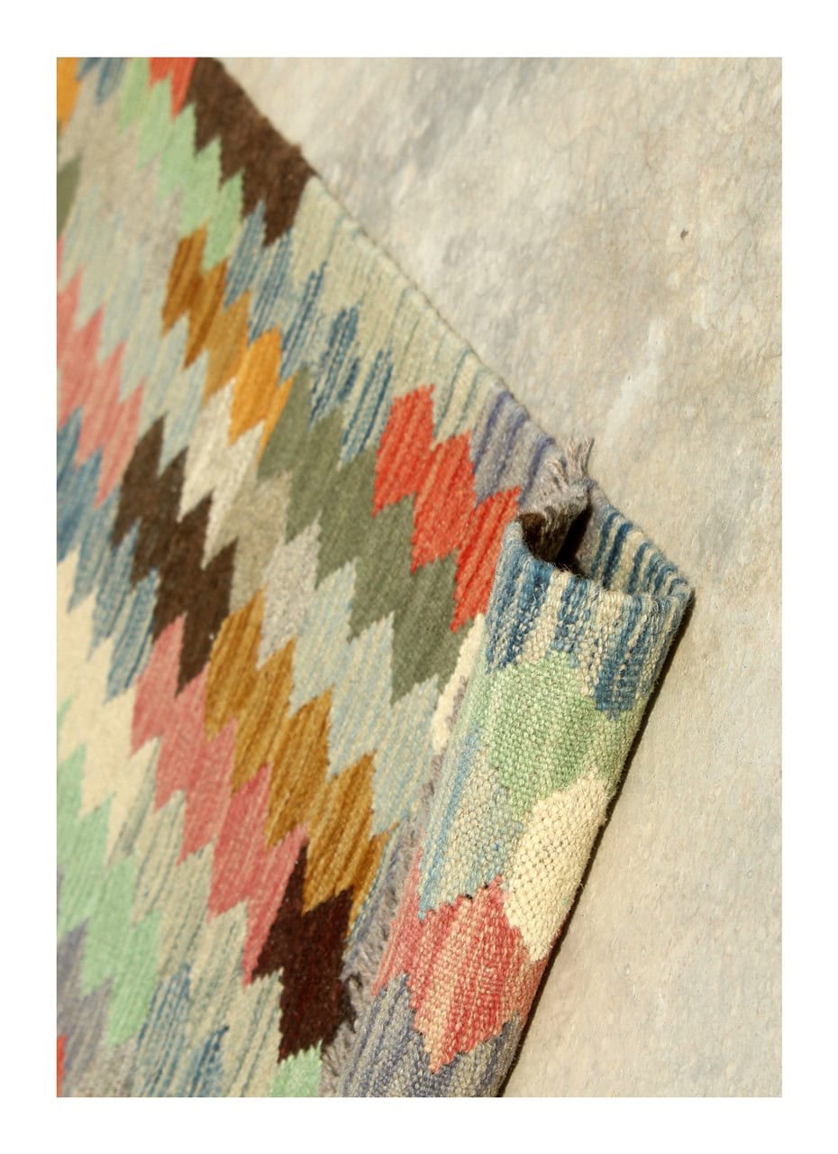 Tappeto Kilim Kaudani Afghan fatto a mano multicolore 303x200cm
