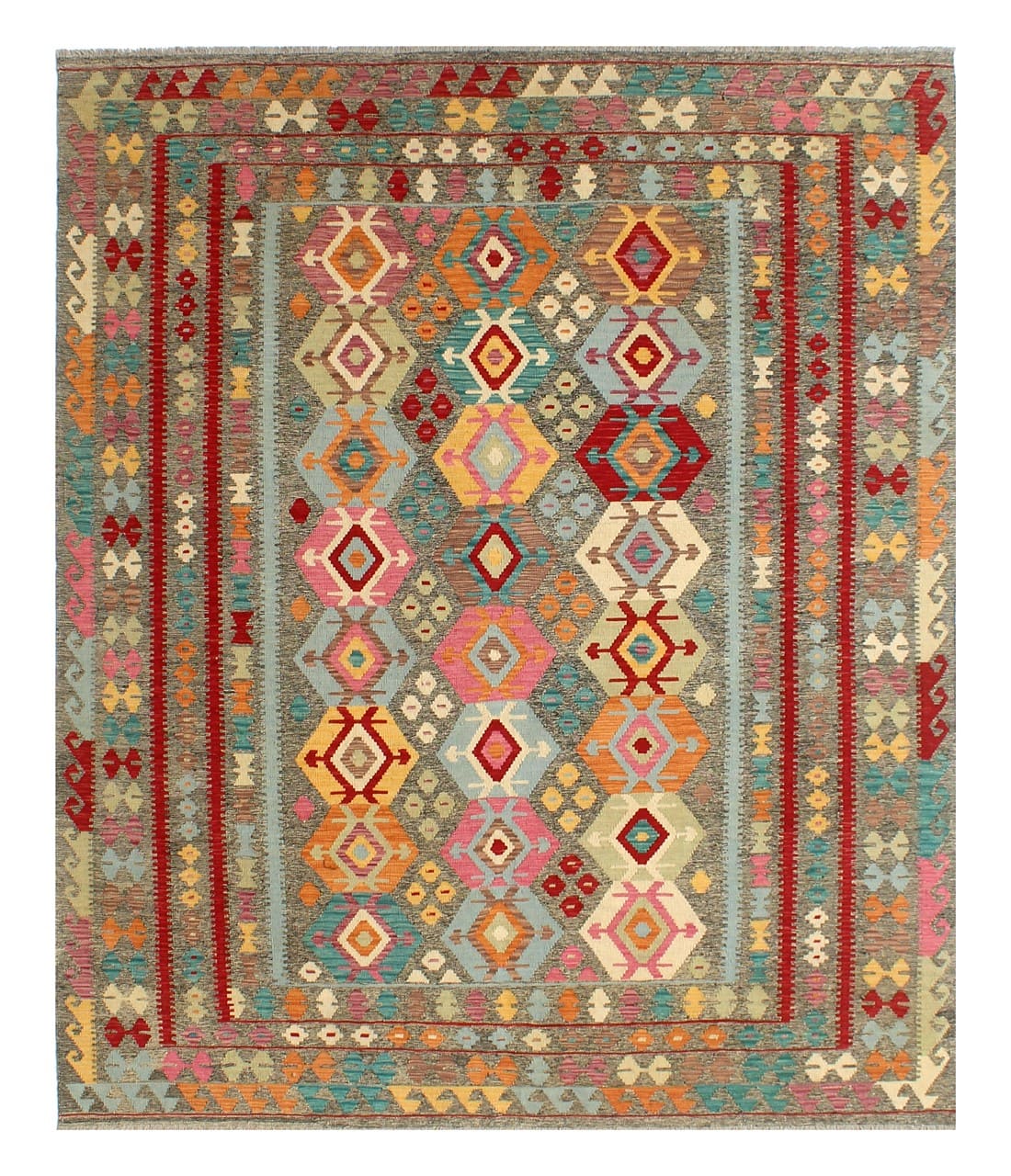 Tappeto Kilim Kaudani Afghan fatto a mano multicolore 306x250cm