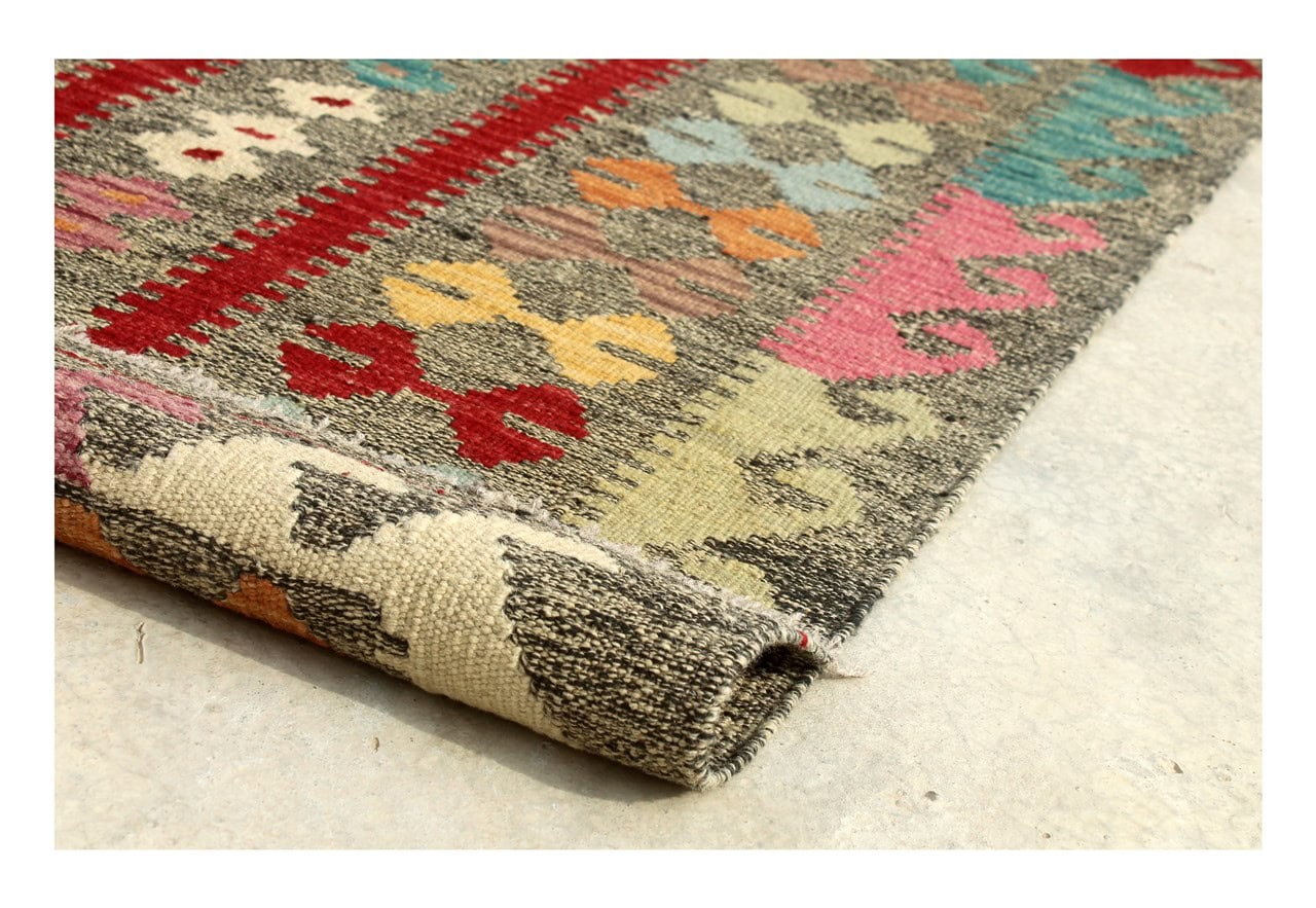 Tappeto Kilim Kaudani Afghan fatto a mano multicolore 306x250cm