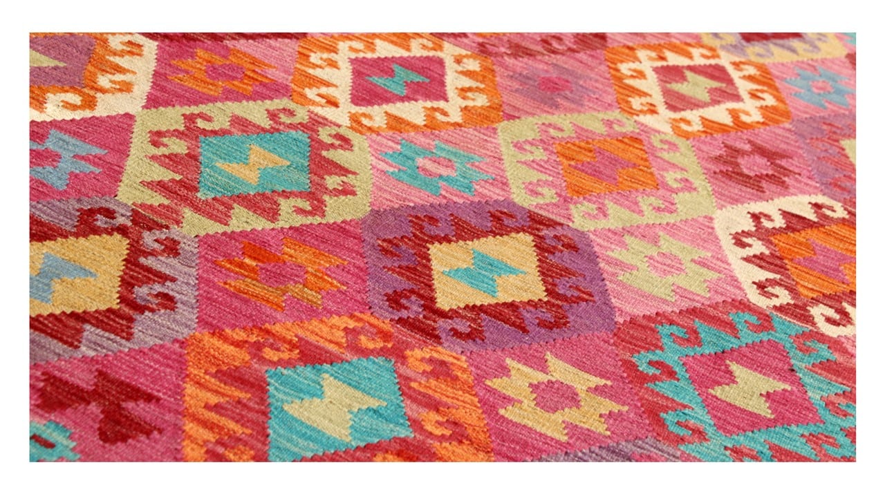 Tappeto Kilim Kaudani Afghan fatto a mano multicolore 299x207cm