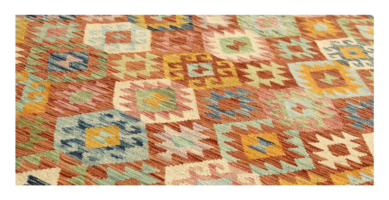 Tappeto Kilim Kaudani Afghan fatto a mano multicolore 300x203cm