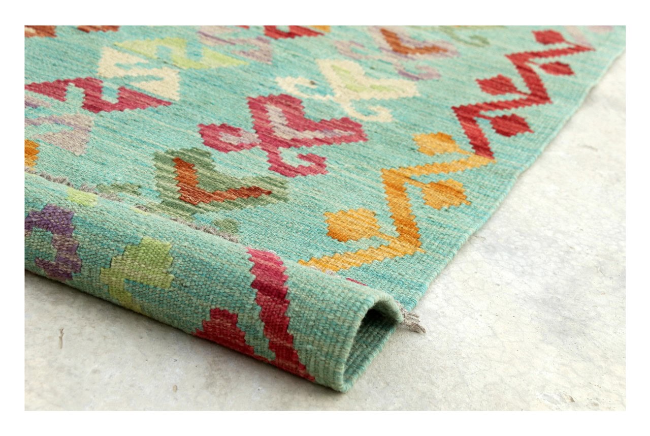 Tappeto Kilim Kaudani Afghan fatto a mano multicolore 297x205cm