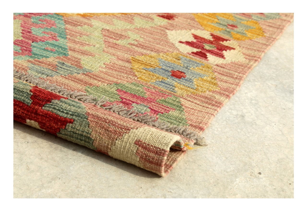 Tappeto Kilim Kaudani Afghan fatto a mano multicolore 313x202cm