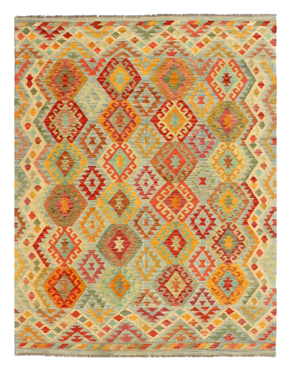 Tappeto Kilim Kaudani Afghan fatto a mano multicolore 294x204cm