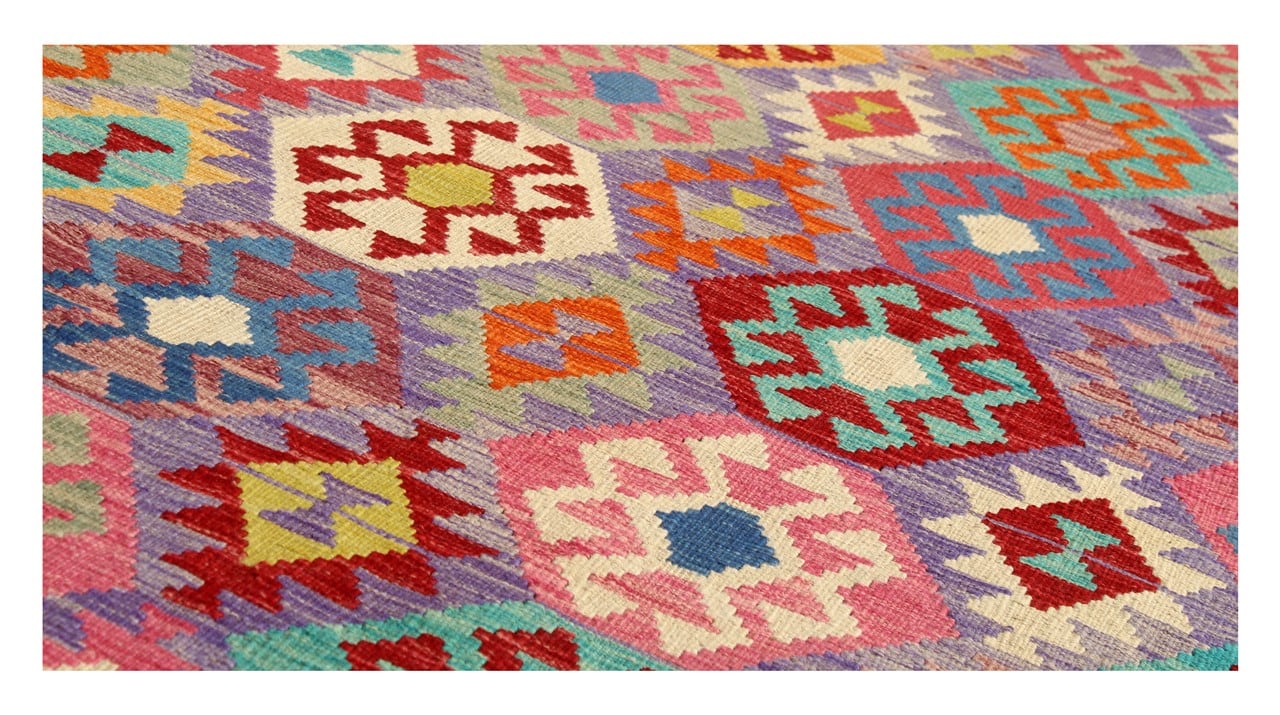 Tappeto Kilim Kaudani Afghan fatto a mano multicolore 287x209cm