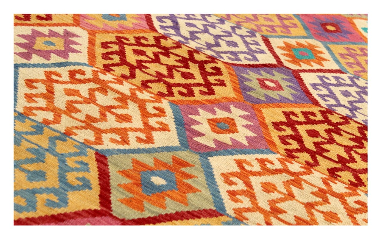 Tappeto Kilim Kaudani Afghan fatto a mano multicolore 306x217cm