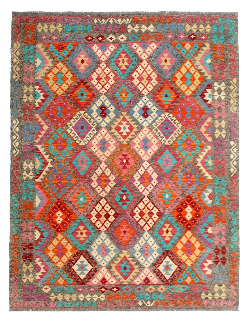Tappeto Kilim Kaudani Afghan fatto a mano multicolore 291x210cm