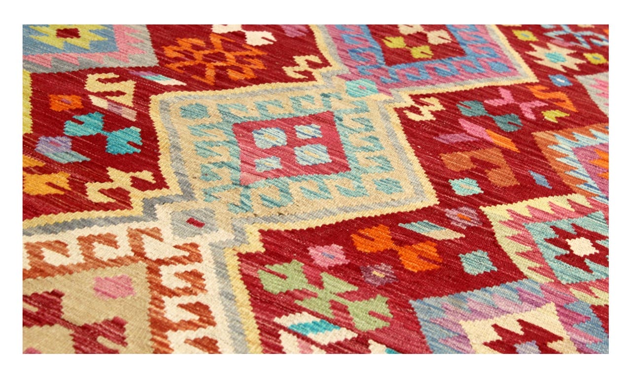Tappeto Kilim Kaudani Afghan fatto a mano multicolore 302x203cm