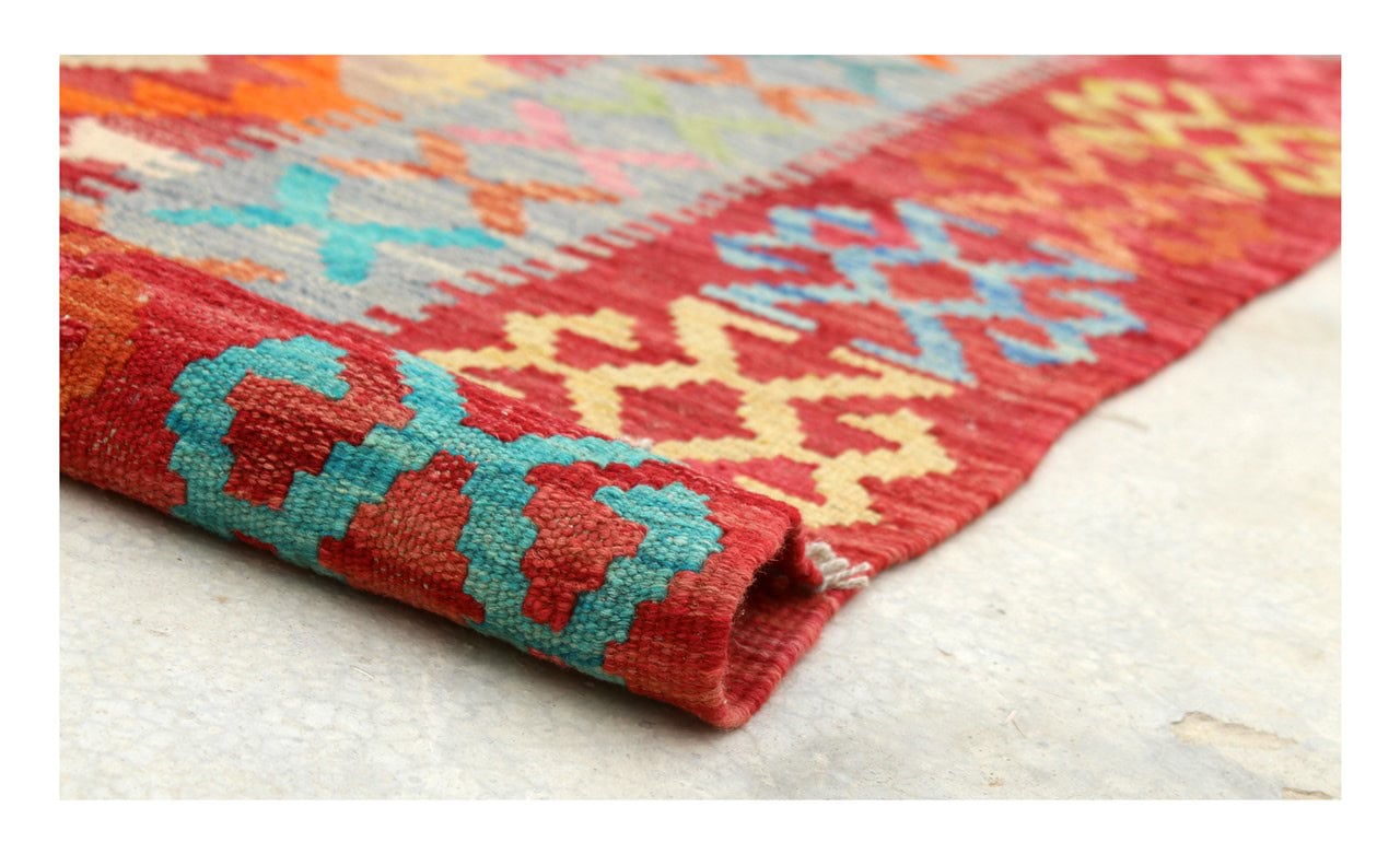 Tappeto Kilim Kaudani Afghan fatto a mano multicolore 302x203cm