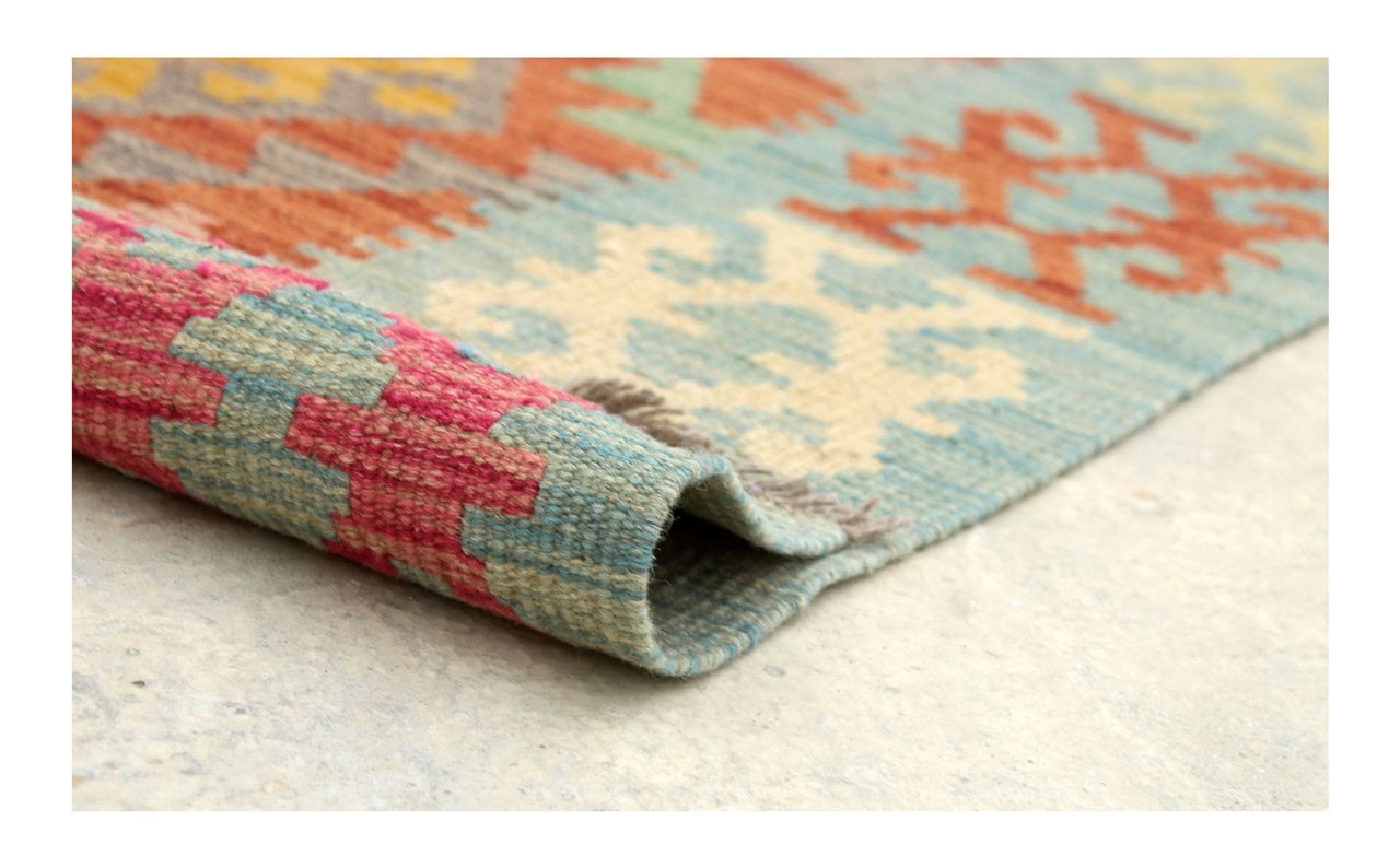 Tappeto Kilim Kaudani Afghan fatto a mano multicolore 299x209cm
