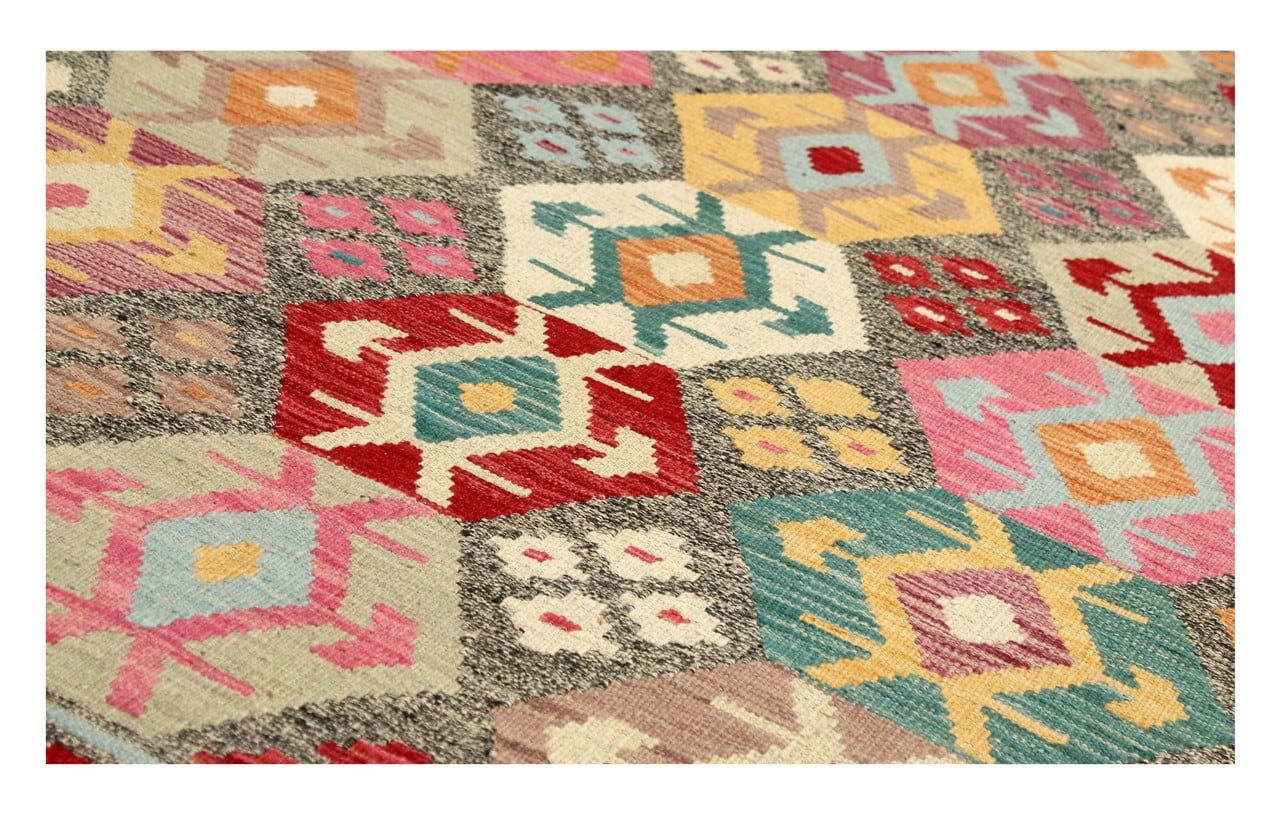 Tappeto Kilim Kaudani Afghan fatto a mano multicolore 293x255cm