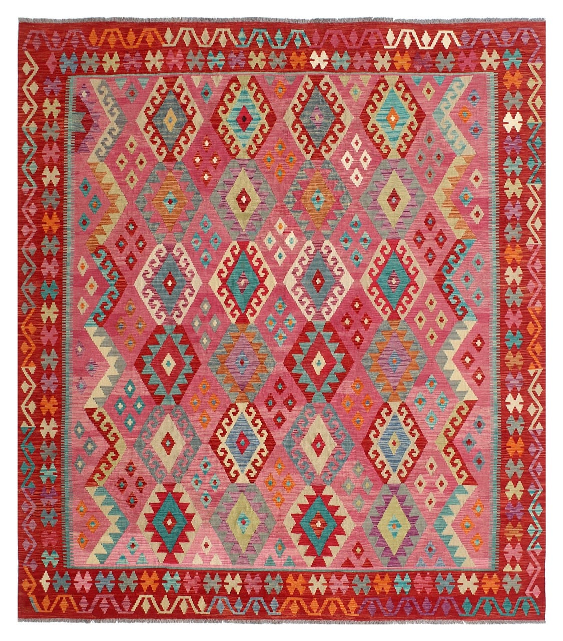 Tappeto Kilim Kaudani Afghan fatto a mano multicolore 301x258cm