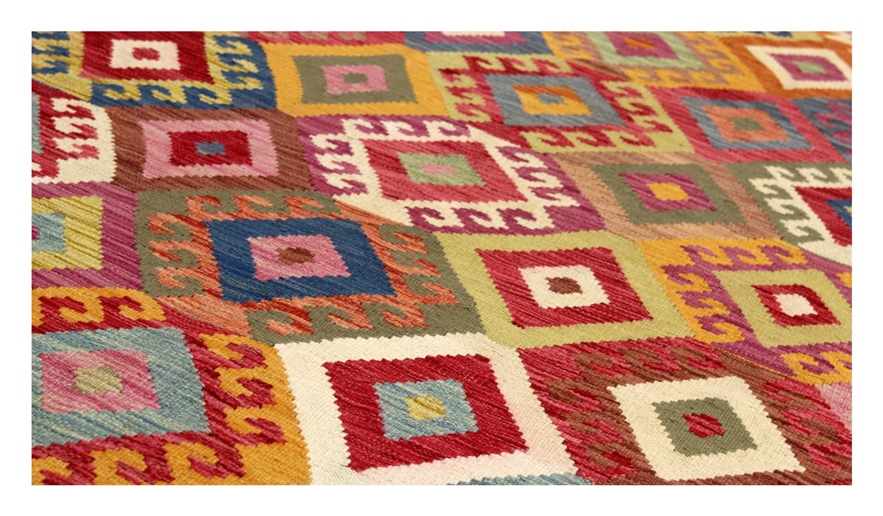 Tappeto Kilim Kaudani Afghan fatto a mano multicolore 295x209cm