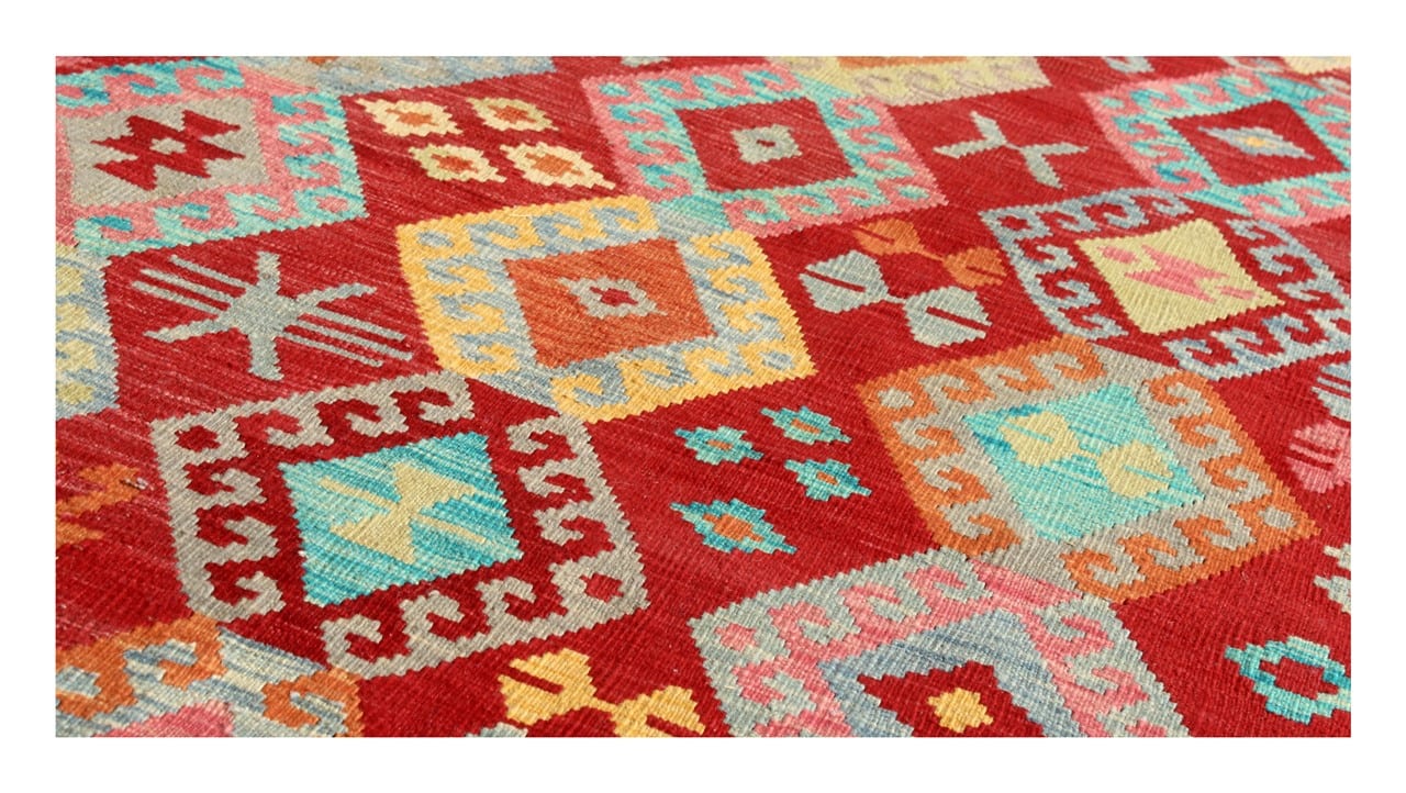 Tappeto Kilim Kaudani Afghan fatto a mano multicolore 301x210cm