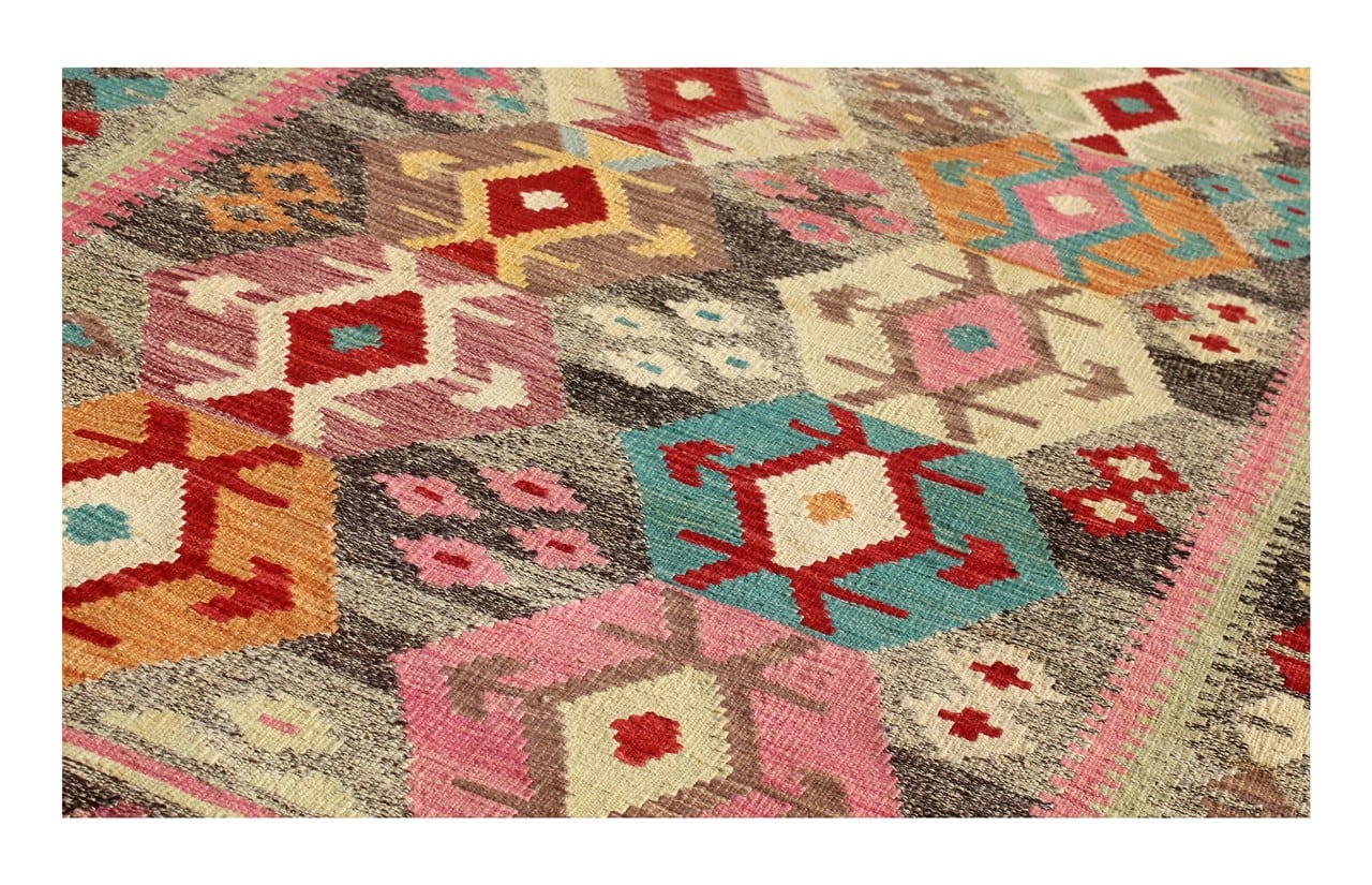 Tappeto Kilim Kaudani Afghan fatto a mano multicolore 295x251cm