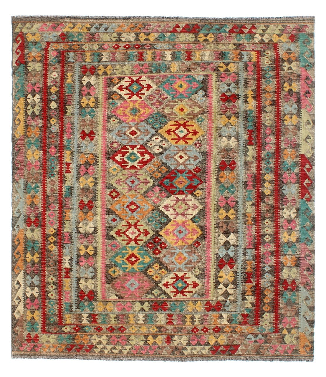 Tappeto Kilim Kaudani Afghan fatto a mano multicolore 298x249cm