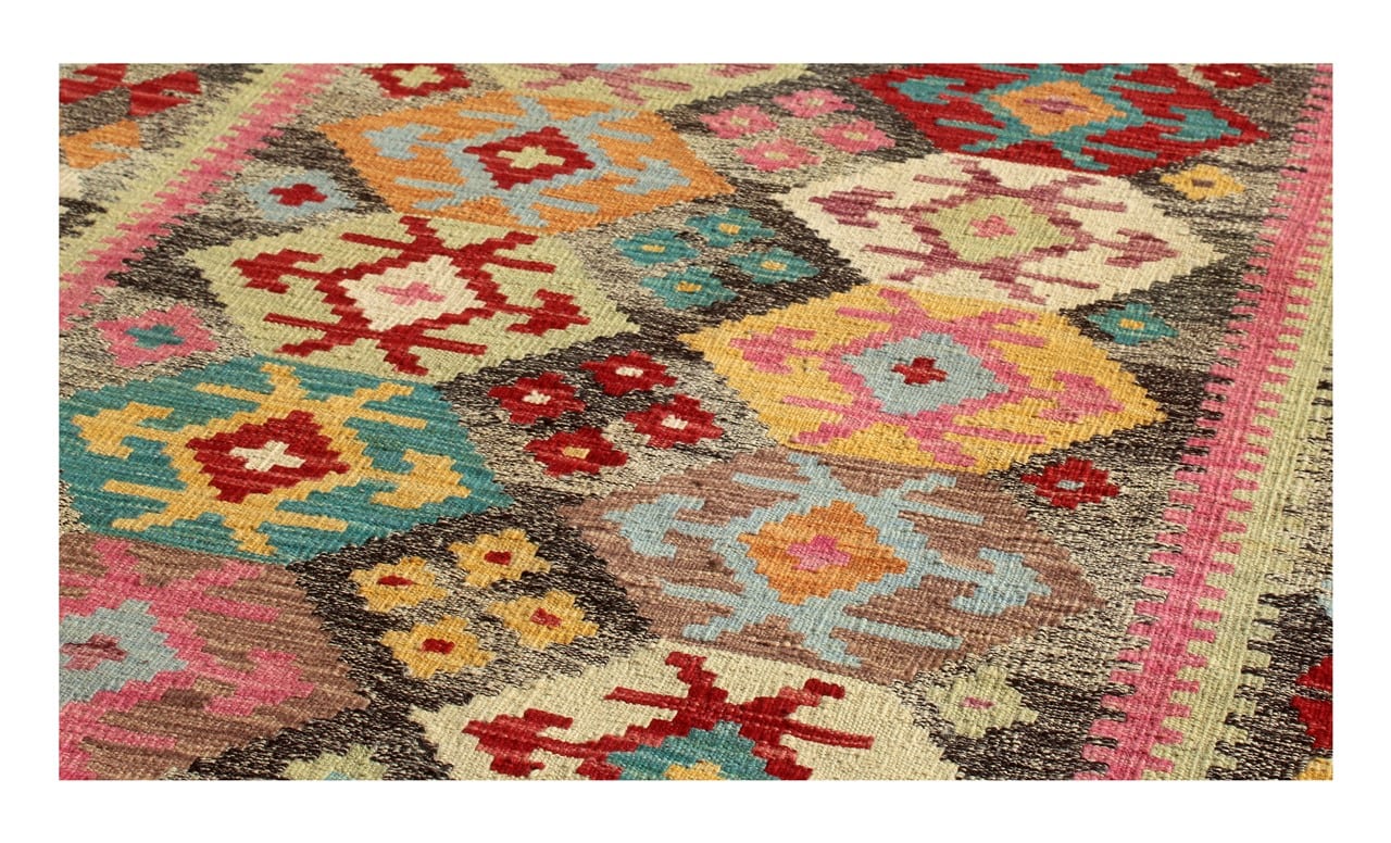Tappeto Kilim Kaudani Afghan fatto a mano multicolore 298x249cm