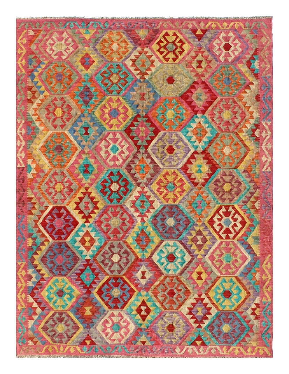 Tappeto Kilim Kaudani Afghan fatto a mano multicolore 298x204cm