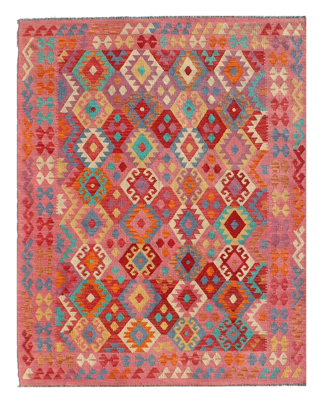 Tappeto Kilim Kaudani Afghan fatto a mano multicolore 289x207cm