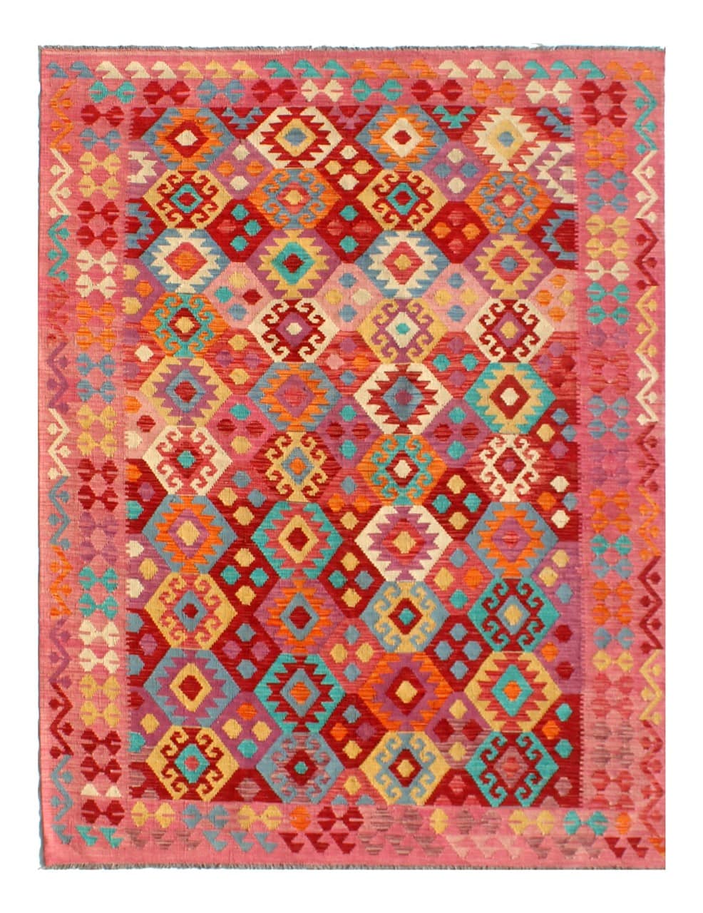 Tappeto Kilim Kaudani Afghan fatto a mano multicolore 300x207cm