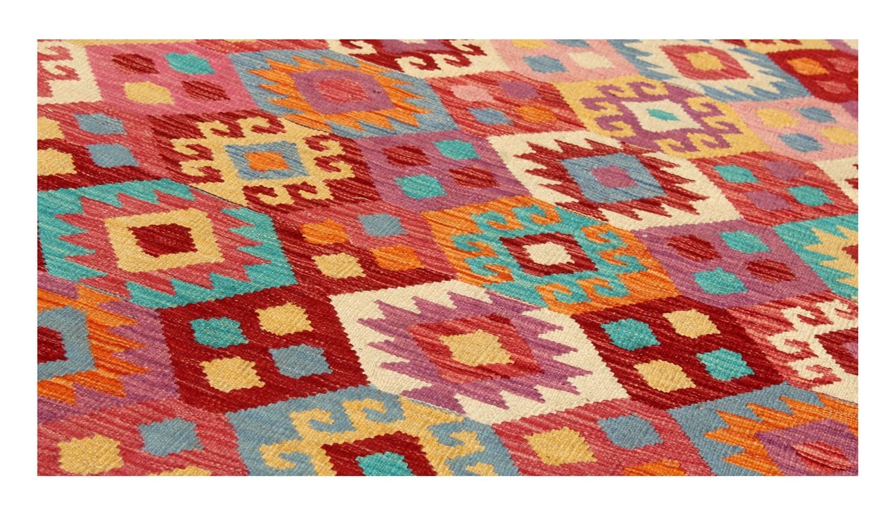 Tappeto Kilim Kaudani Afghan fatto a mano multicolore 300x207cm