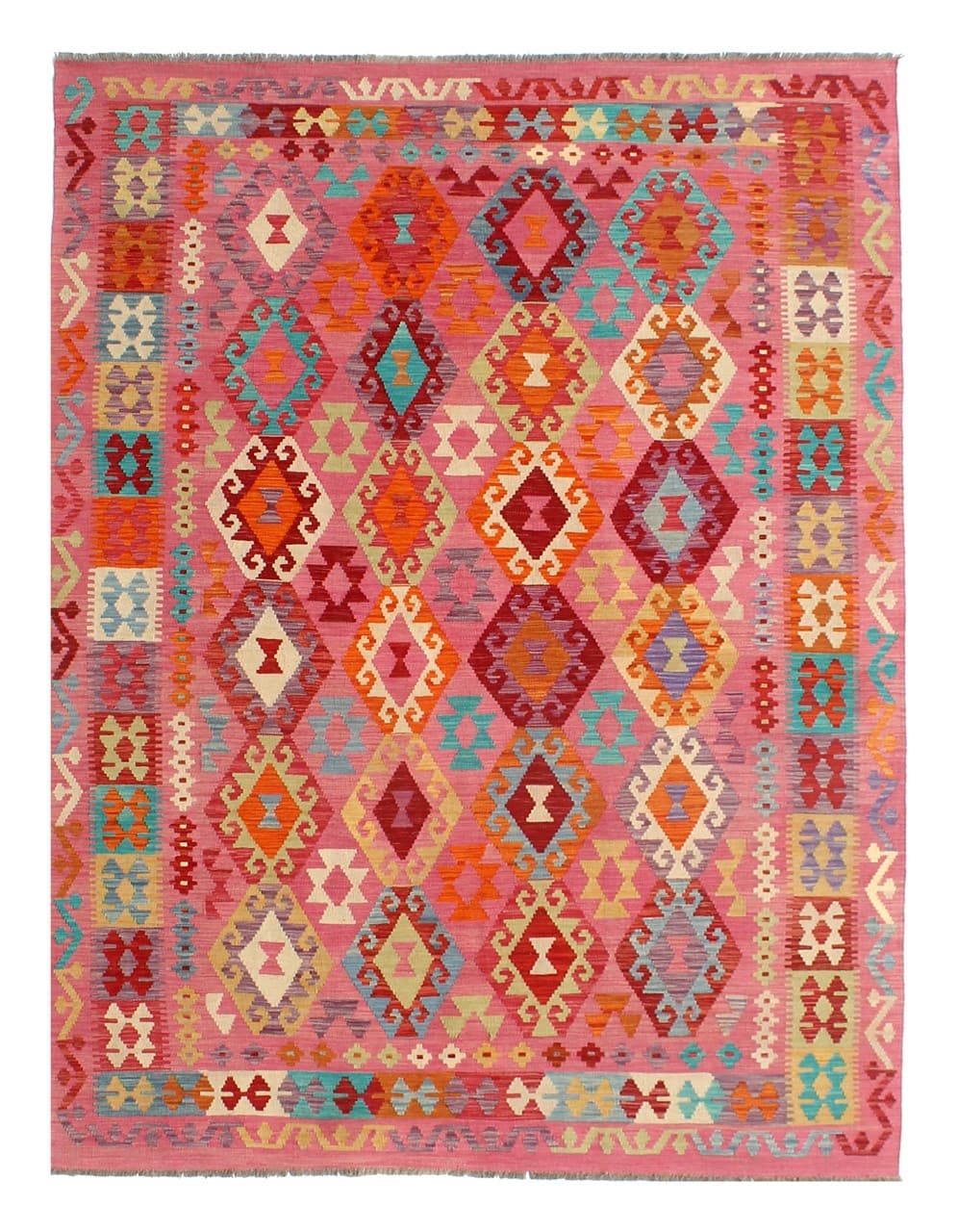 Tappeto Kilim Kaudani Afghan fatto a mano multicolore 303x210cm