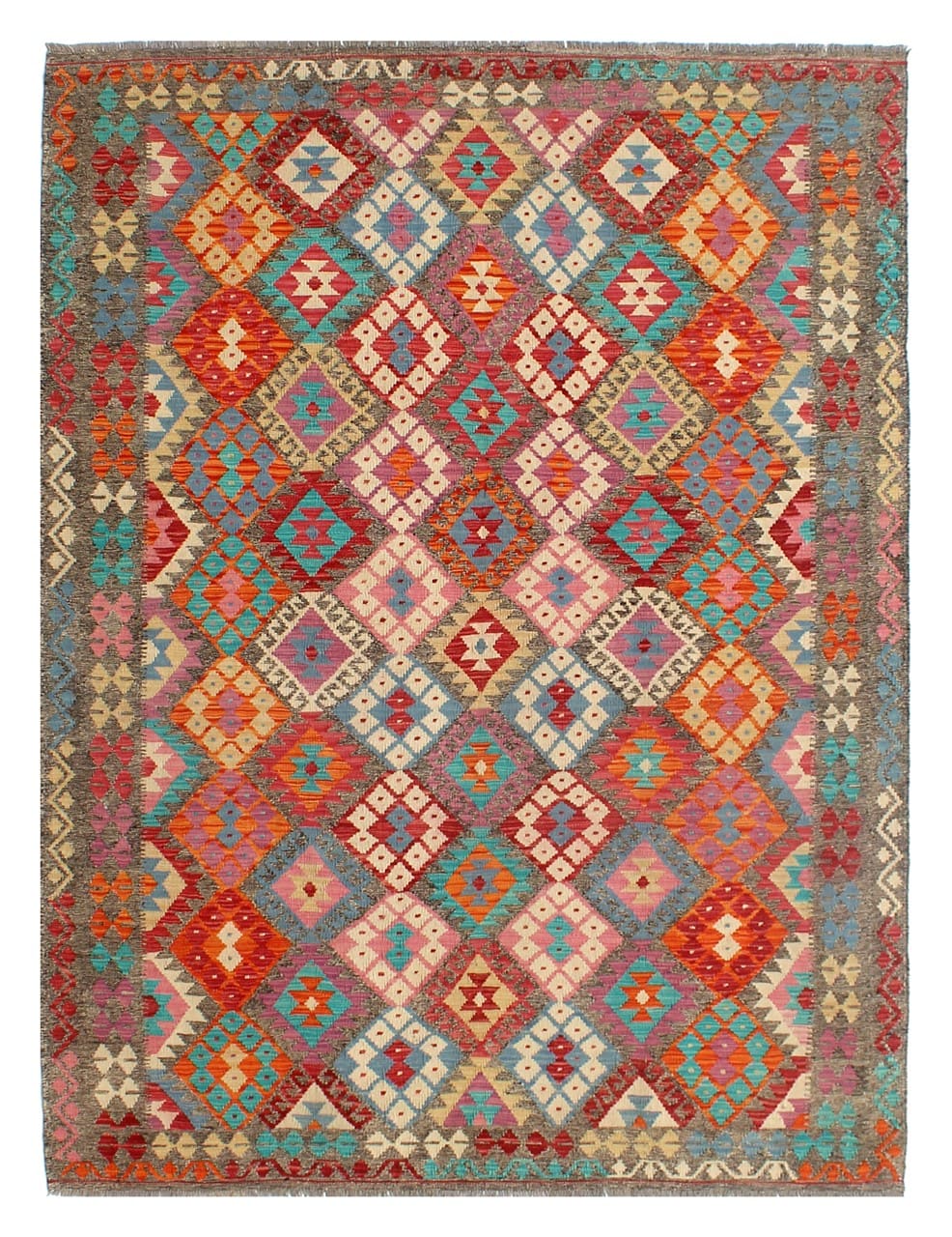 Tappeto Kilim Kaudani Afghan fatto a mano multicolore 295x205cm