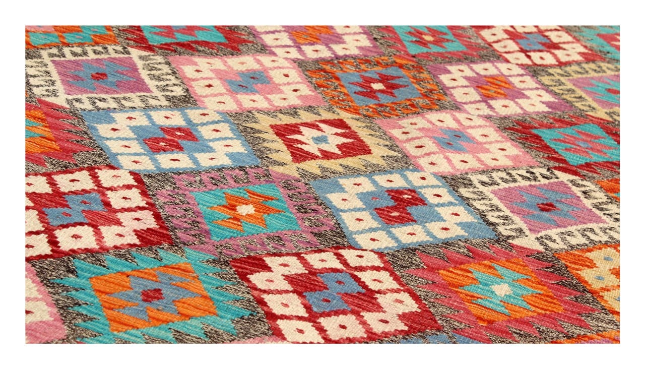 Tappeto Kilim Kaudani Afghan fatto a mano multicolore 295x205cm