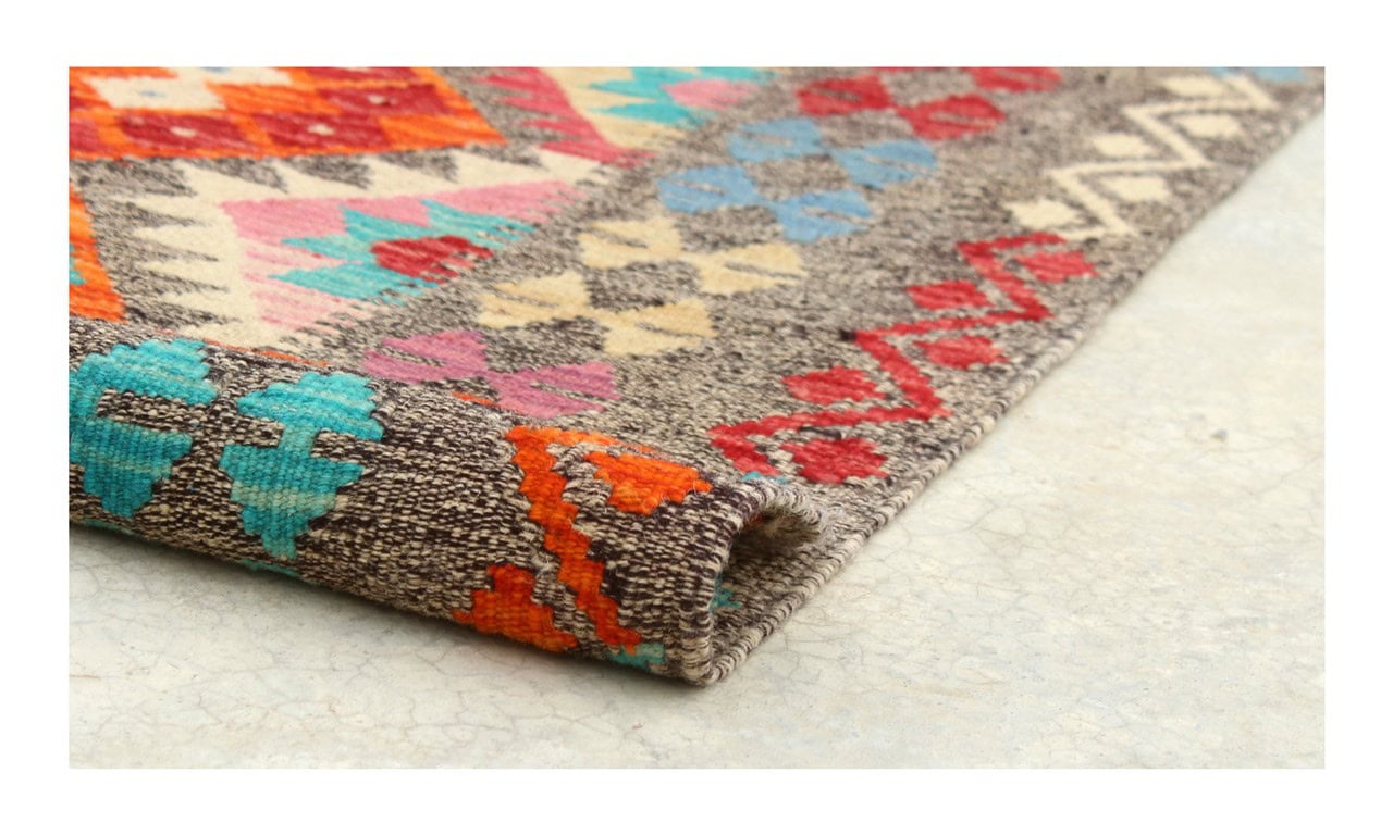 Tappeto Kilim Kaudani Afghan fatto a mano multicolore 295x205cm