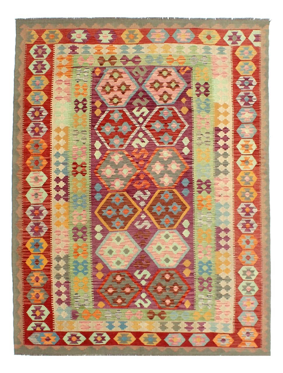 Tappeto Kilim Kaudani Afghan fatto a mano multicolore 300x203cm