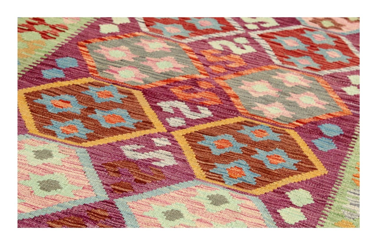 Tappeto Kilim Kaudani Afghan fatto a mano multicolore 300x203cm