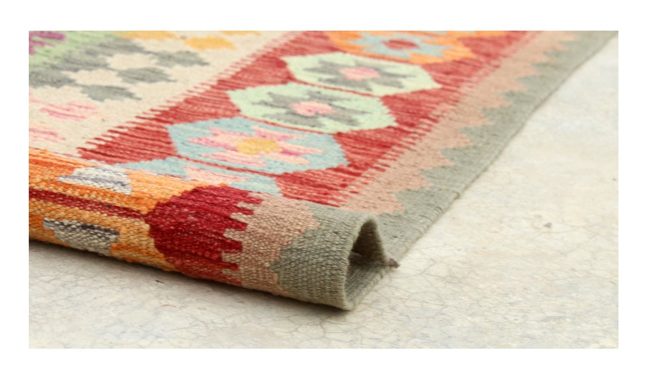 Tappeto Kilim Kaudani Afghan fatto a mano multicolore 300x203cm