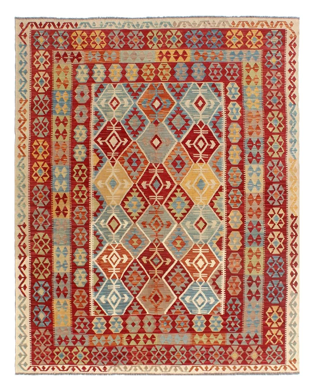 Tappeto Kilim Kaudani Afghan fatto a mano multicolore 299x207cm