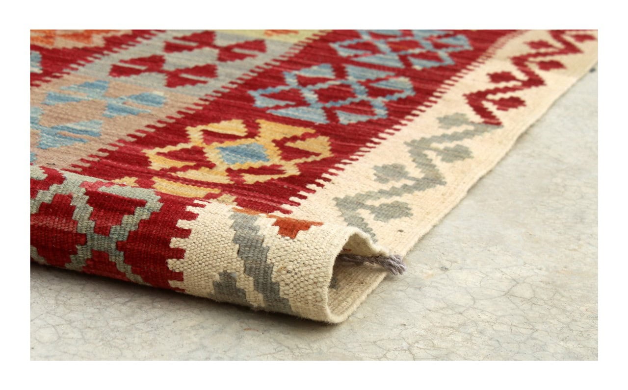 Tappeto Kilim Kaudani Afghan fatto a mano multicolore 299x207cm