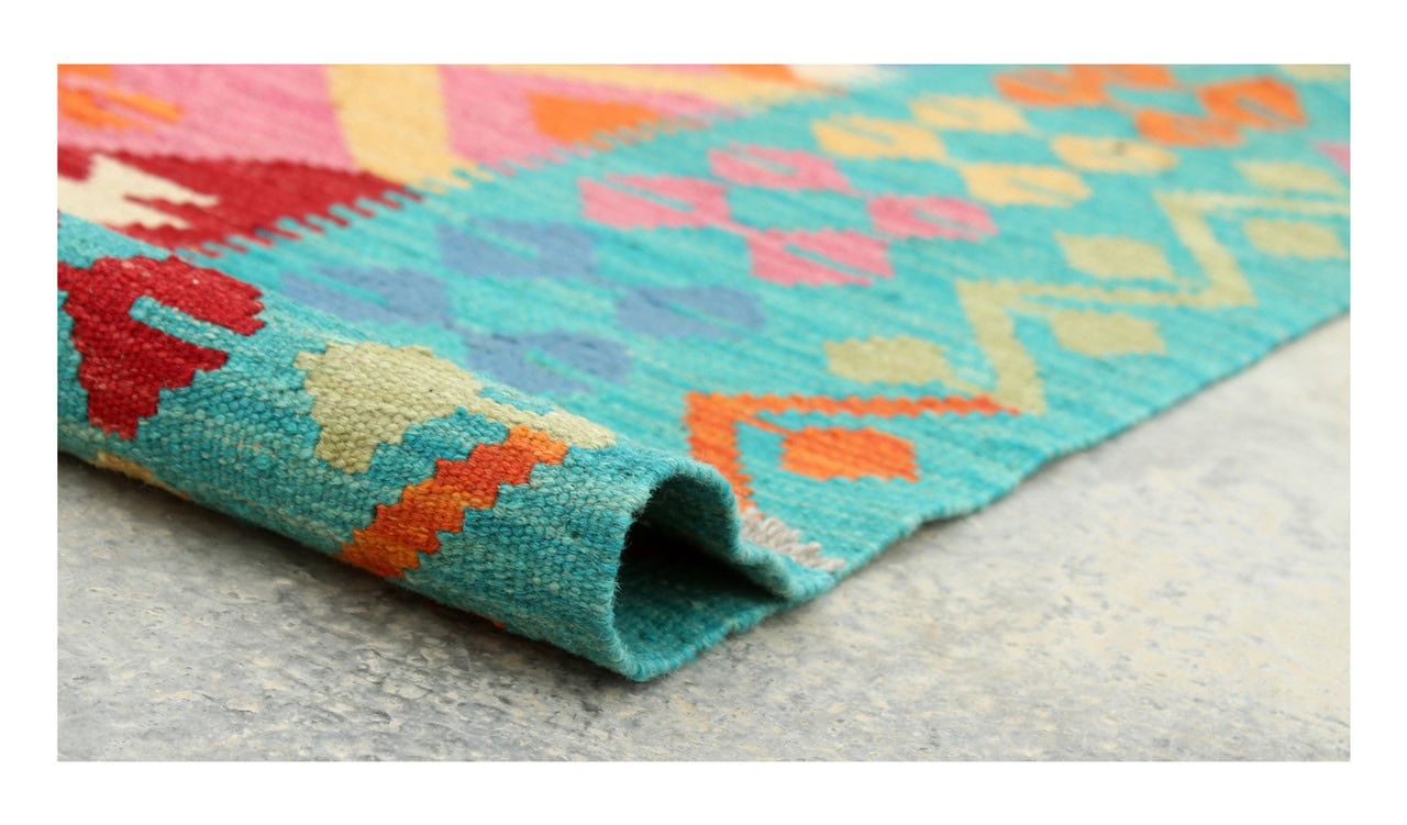 Tappeto Kilim Kaudani Afghan fatto a mano multicolore 298x214cm