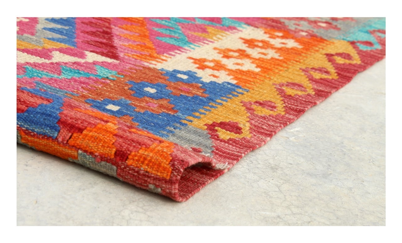 Tappeto Kilim Kaudani Afghan fatto a mano multicolore 289x209cm